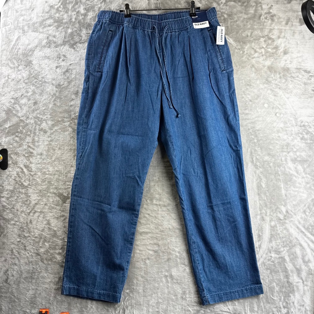 NWT Old Navy Billie Ankle Pants Women L Blue High Rise Chambray Drawstring(1871)